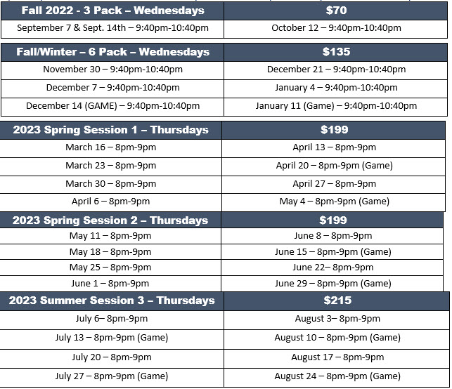 Adult Instructional Hockey Schedule
